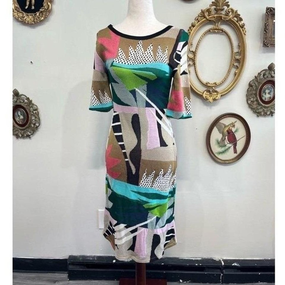 Aldo Martins Barcelona Abstract Geometric Knit Midi Sheath Dress Size 14